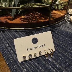 Stainless Steel Earring Set with Gold Accents